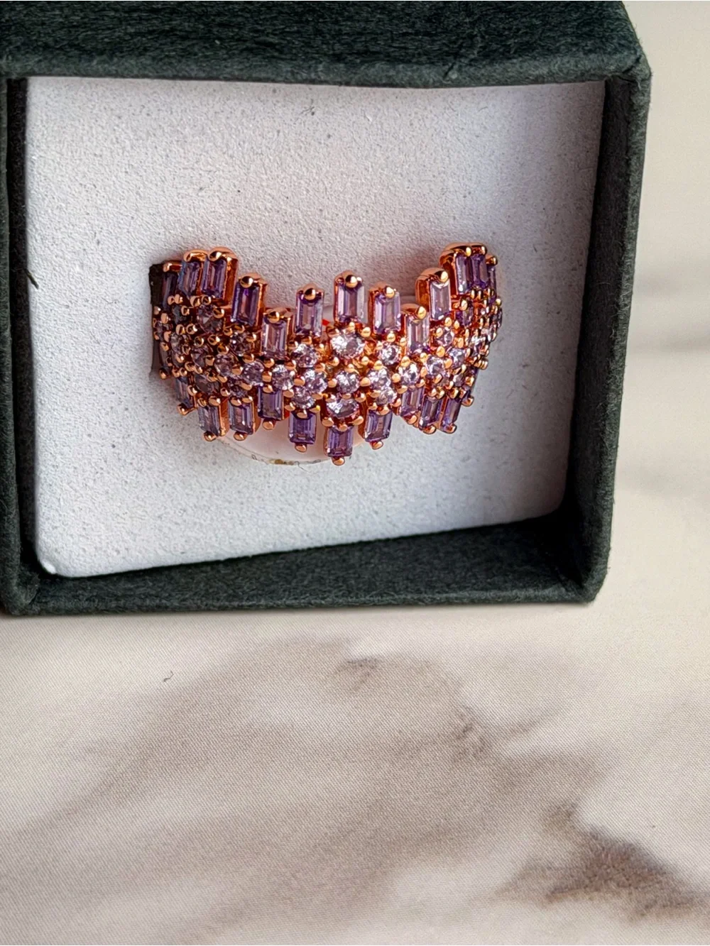 Bomb Party Delicate Beauty Purple Topaz CZ Rose Gold Ring Size 6 Cocktail NWT